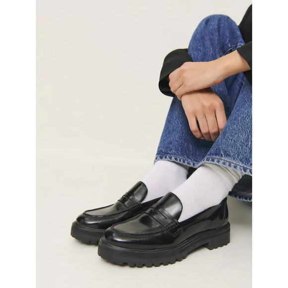 Reformation Shoes - EUC Reformation Black Patent Leather Agathea Chunky Loafers, 8